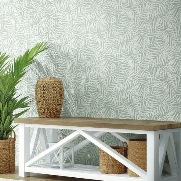Oahu Fronds Light Green & White Wallpaper