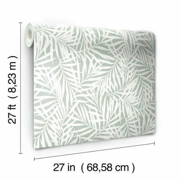 Oahu Fronds Light Green & White Wallpaper