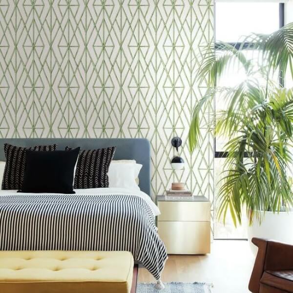 Riviera Bamboo Trellis Green Wallpaper