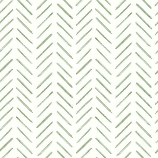 Painted Herringbone Green Wallpaper