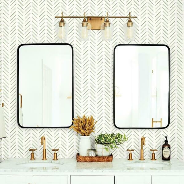 Painted Herringbone Green Wallpaper