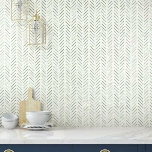 Painted Herringbone Green Wallpaper