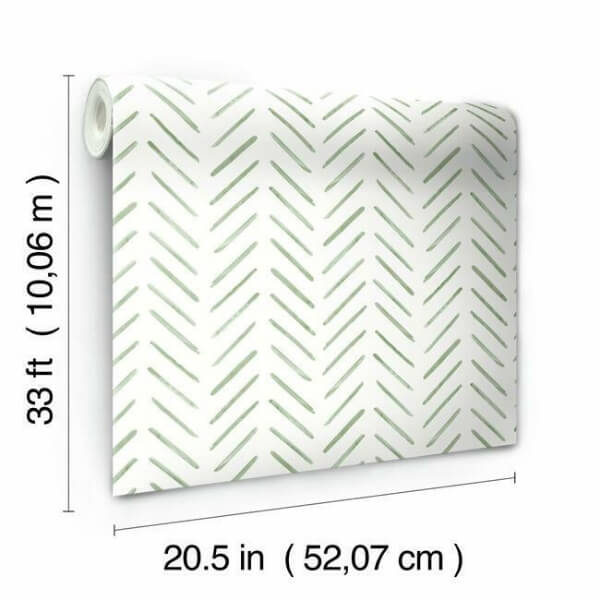 Painted Herringbone Green Wallpaper