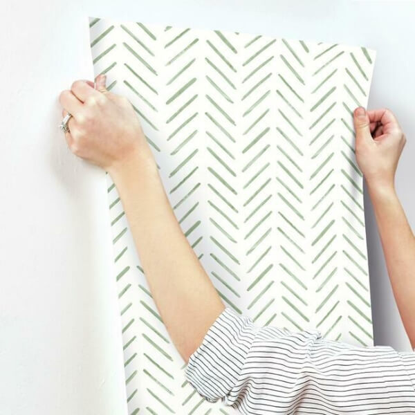 Painted Herringbone Green Wallpaper