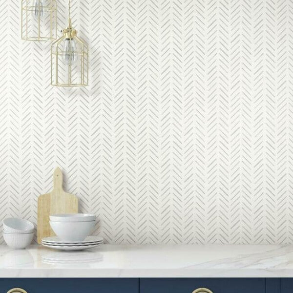 Painted Herringbone Grey Wallpaper