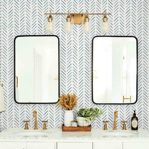 Painted Herringbone Navy Wallpaper