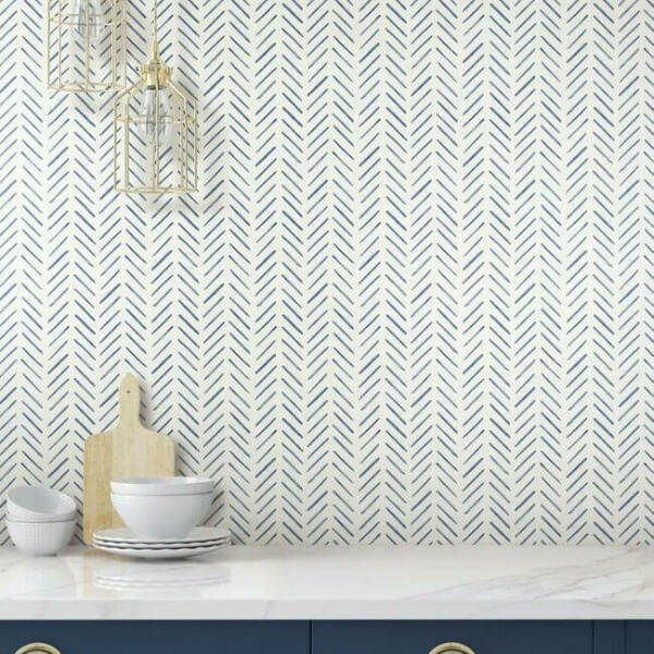 Painted Herringbone Navy Wallpaper