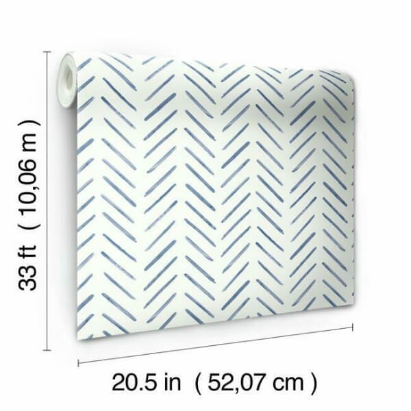 Painted Herringbone Navy Wallpaper