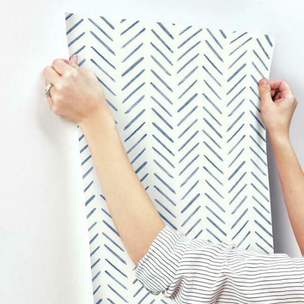 Painted Herringbone Navy Wallpaper