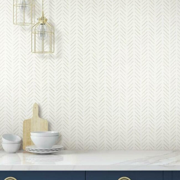 Painted Herringbone Off White Wallpaper