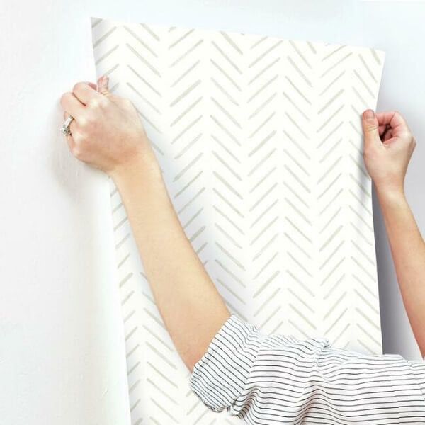 Painted Herringbone Off White Wallpaper