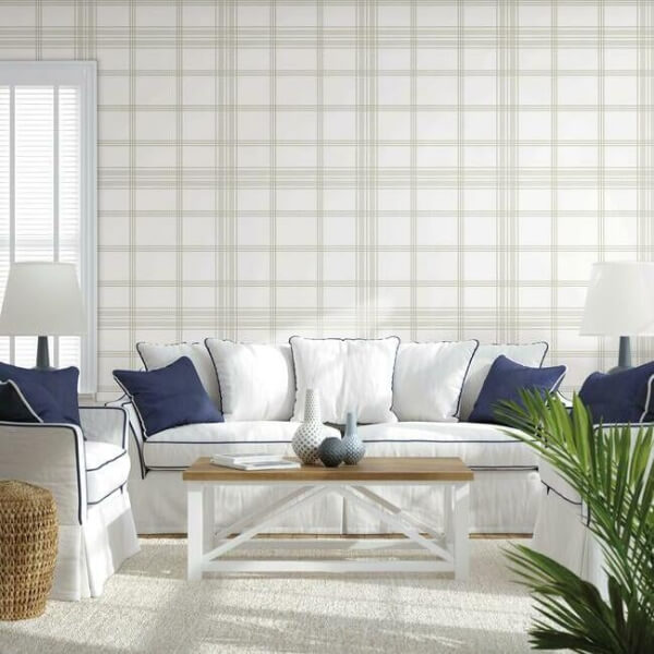 Charter Plaid Off White Wallpaper