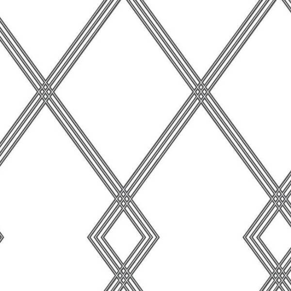 Ribbon Stripe Trellis White & Black Wallpaper