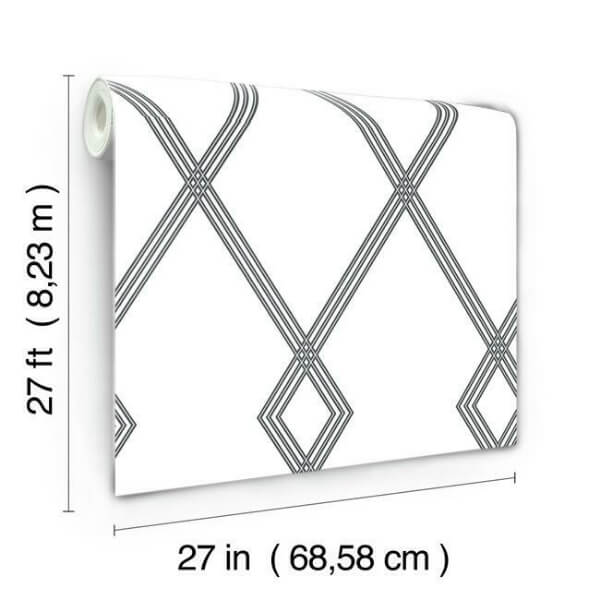 Ribbon Stripe Trellis White & Black Wallpaper