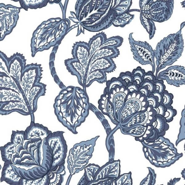 White & Blue Midsummer Jacobean Wallpaper