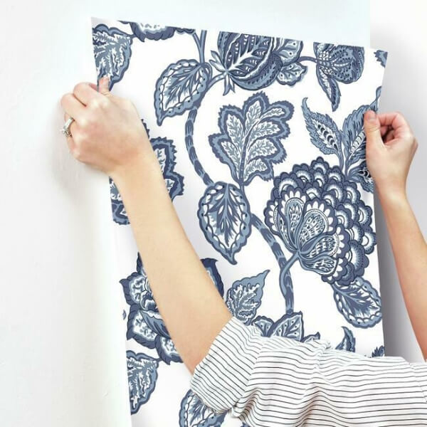 White & Blue Midsummer Jacobean Wallpaper