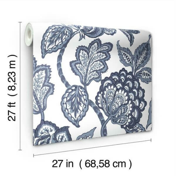 White & Blue Midsummer Jacobean Wallpaper