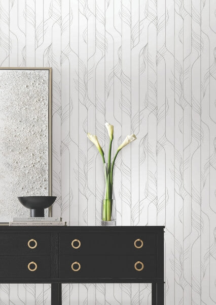Elemental Thread White & Silver Wallpaper