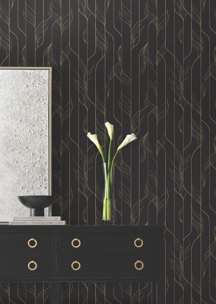 Elemental Thread Black & Gold Wallpaper