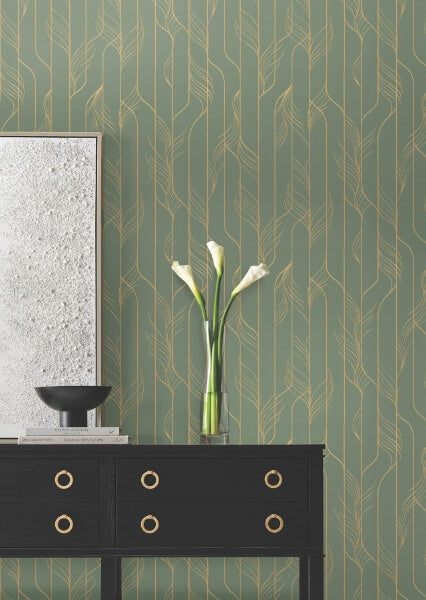 Elemental Thread Green & Gold Wallpaper