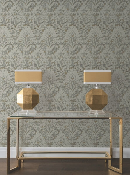 Velvet Crush Damask Taupe & Gold Wallpaper