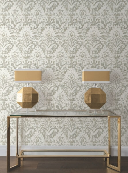 Velvet Crush Damask Soft Neutral & Pearl Wallpaper