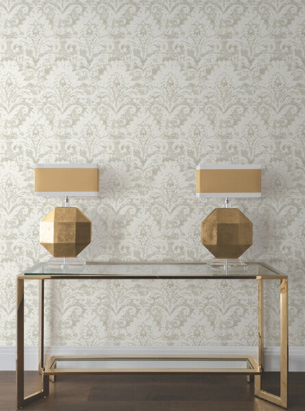 Velvet Crush Damask Cream & Pearl Wallpaper