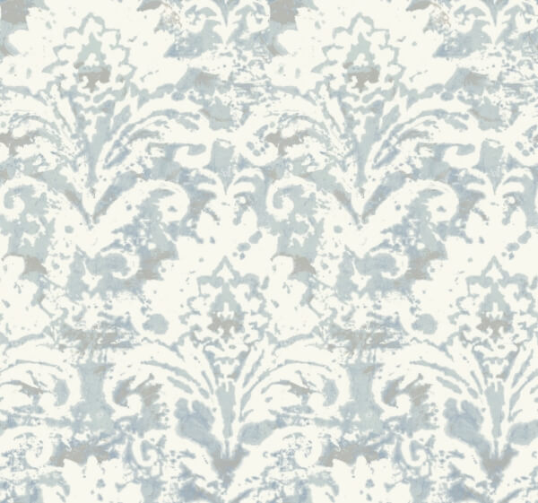 Velvet Crush Damask Blue & Pearl Wallpaper