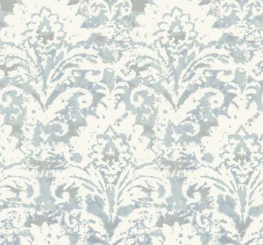Velvet Crush Damask Blue & Pearl Wallpaper