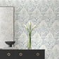 Velvet Crush Damask Blue & Pearl Wallpaper