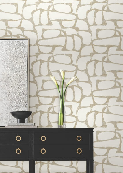 Craftsman Geometric White & Gold Wallpaper