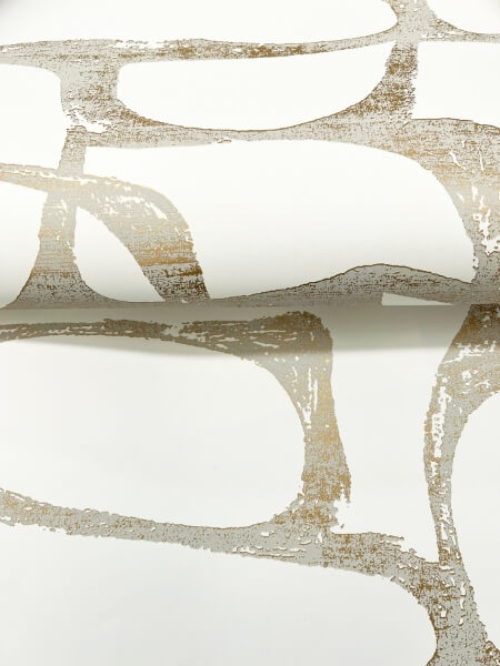 Craftsman Geometric White & Gold Wallpaper