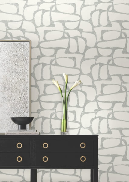 Craftsman Geometric White & Silver Wallpaper