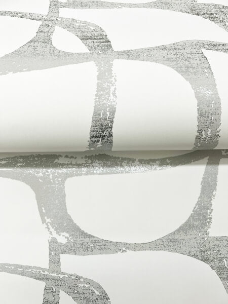 Craftsman Geometric White & Silver Wallpaper
