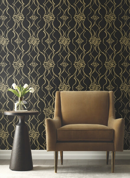 Pirouette Black & Gold Wallpaper