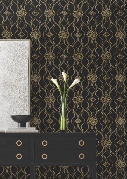 Pirouette Black & Gold Wallpaper