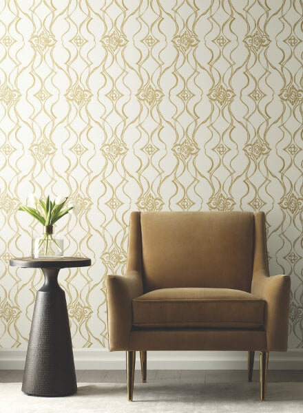 Pirouette White & Gold Wallpaper