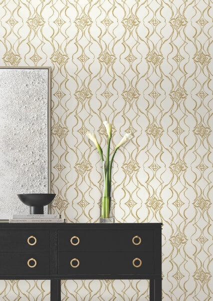 Pirouette White & Gold Wallpaper