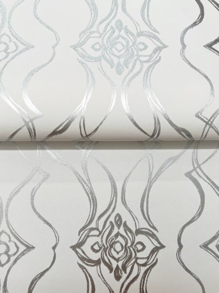 Pirouette White & Silver Wallpaper