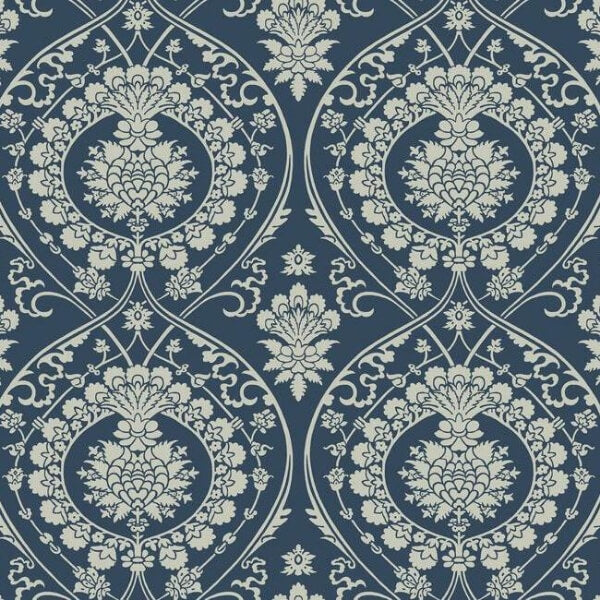 Imperial Damask Navy & Silver Wallpaper