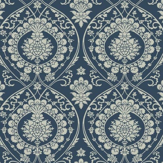 Imperial Damask Navy & Silver Wallpaper