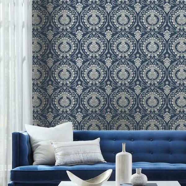 Imperial Damask Navy & Silver Wallpaper