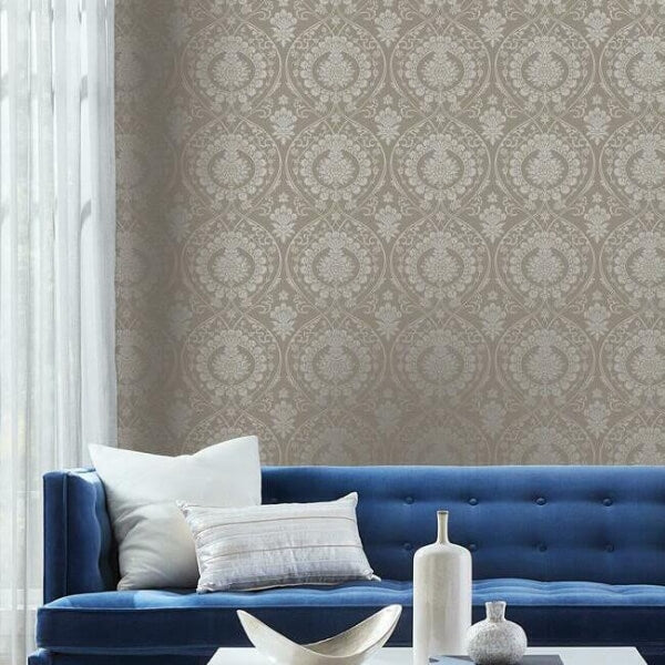 Imperial Damask Beige & Silver Wallpaper