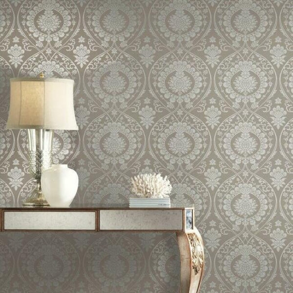 Imperial Damask Beige & Silver Wallpaper