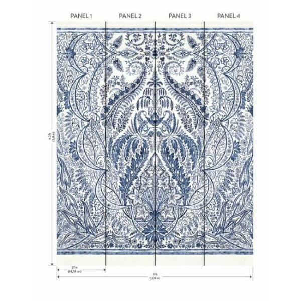 Jaipur Paisley Damas Blue Wall Mural