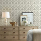 Adirondack Damask Grey & Beige Wallpaper