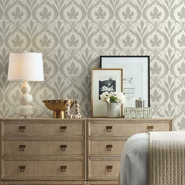 Adirondack Damask Grey & Beige Wallpaper