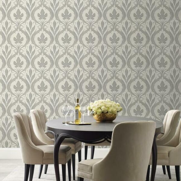 Adirondack Damask Grey & Beige Wallpaper