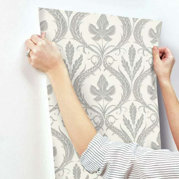 Adirondack Damask Grey & Beige Wallpaper