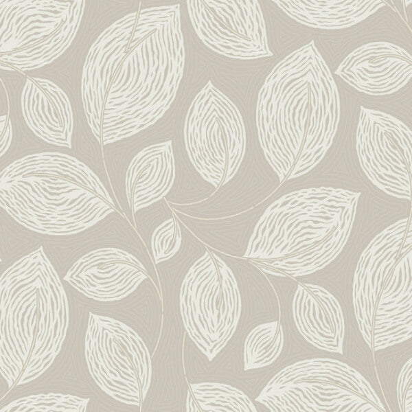 Contoured Leaves Taupe Wallpaper